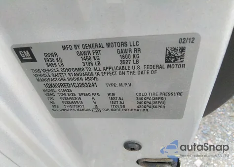 2012 GMC Acadia Slt-1 z USA, uszkodzony, nr VIN 1GKKVRED1CJ263241